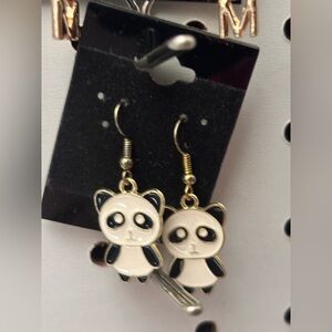 Cute Panda Drop Earrings in White and Black